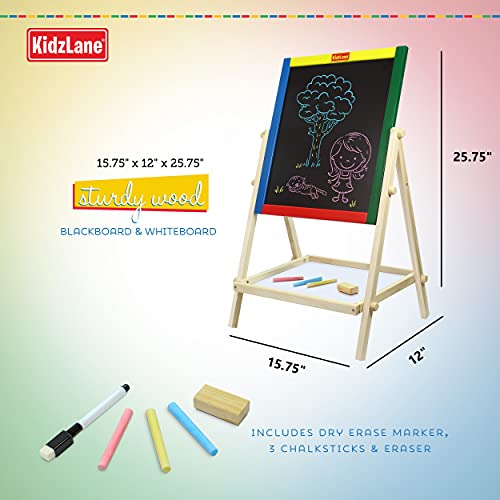 Kidzlane Art Easel for Kids | Wooden Toddler Easel | Double Sided Standing Chalkboard White