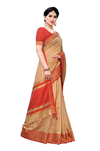 Laavaan Women's Checked Cotton Silk Saree With Silk Unstitched Blouse Piece