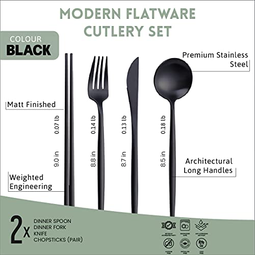 Black Service for 2 Kiizys Matte Black Silverware Set