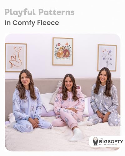 The Big Softy Adult Pajamas for Women, Cute for Women, for Teens, Fleece Adult, Teen PJs (Grey Clouds)