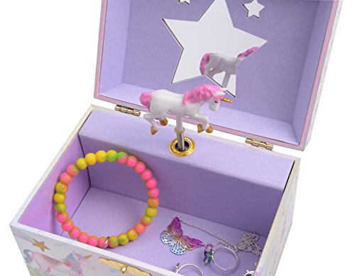 Jewelkeeper Girl's Musical Jewelry Storage Box with Spinning Unicorn, Glitter Rainbow and Stars Design, The Beautiful Dreamer Tune