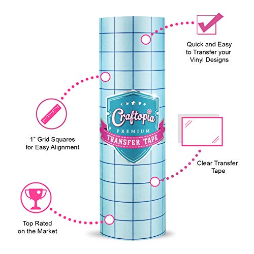 Craftopia Transfer Tape for Permanent Vinyl | 12"x12' Clear | Transfer Tape for Vinyl Roll with Blue Alignment Grid, Perfect for cricut Paper Cameo Silhouette - Premium Quality (Made in USA)