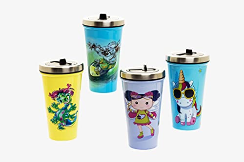Fairy Kids Cups With Straws 16oz Screw Spill Proof Lid Silicone Tip St