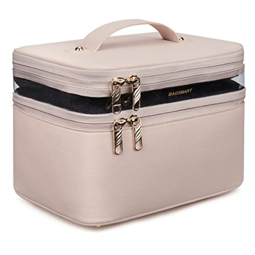 Zlxdp Travel Cosmetic Bag Double Cosmetic Organizer Leather Cosmetic Bag