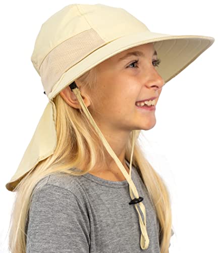 GearTOP Sun Hats for Kids, Girls Sun Hat, Kids Sun Hat for Boys, Kids Beach Hats, Toddler Sun Hat for Children Ages 5-13, Beige