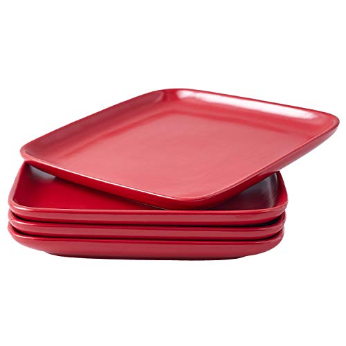 Bruntmor 10" Ceramic Appetizer Plates | Serving Platter | Set of 4, Square Red Simple Modern Ceramic Salad/Dessert Plates | Christmas Dinner Plates Set | Christmas Dinnerware or Thanksgiving