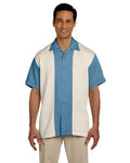 Harriton Men's Two Tone Bahama Cord Camp Shirt M CLOUD BLUE CREM