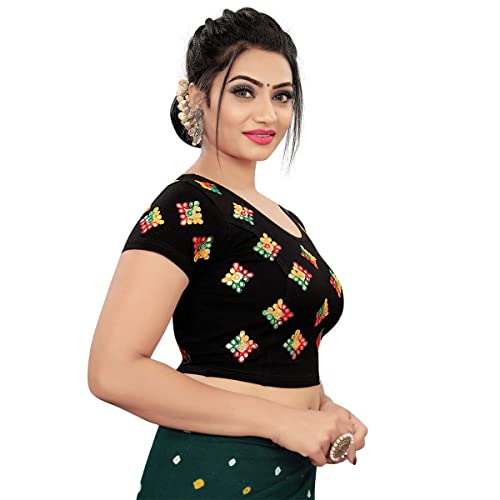 CRAFTSTRIBE Half Sleeve Simple Ready To Wear Indian Top Saree Blouse Ethnic Choli Black