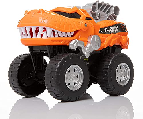 BUILD ME Powerful Dinosaur Monster Truck with Chomping, Roaring T-Rex - Battery Powered Lights Up with Engine Sounds- Great Dinosaur Toys for Boys and Girls