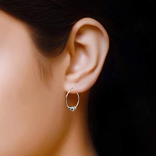 Lecalla 925 Sterling Silver Beaded Ball Hoop Earrings Teen Women