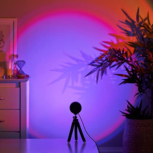 C&Berg Sunset Lamp, 16 Colors, Rainbow Projection Lamp, LED Aesthetic UFO Shape, 360 Degree Rotation, USB, Smart Mobile App, Remote Control Night Light for Bed, Living Room - Red