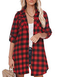 Hotouch Plus Size Flannel Shirts for Women Long Sleeve Boyfriend Black Red XXL