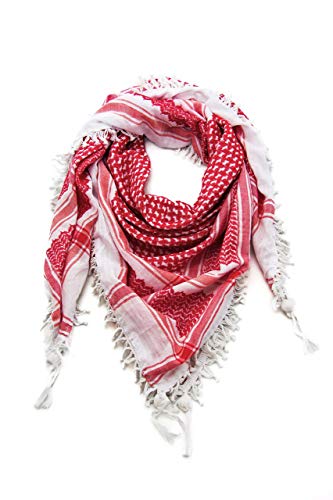 Hirbawi Premium Arabic Scarf Cotton Shemagh Keffiyeh 47"x47" Arab Scarf (Red White)