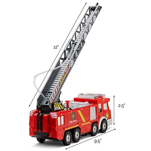 Top Race Fire Engine Truck With Water Pump Spray Rescue Ladder Lights Sirens