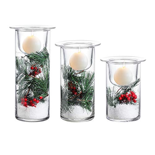 Glass Hurricane Candle Holders Christmas Ornaments Set of 3 Candles