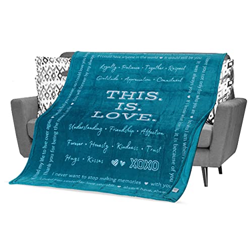 FILO ESTILO This is Love Blanket, Wife Gifts from Husband, Fiance Gifts for Her, Anniversary Wedding Gifts for Couple, Unique Snuggly Throw Blanket, 60x50 Inches (Teal)