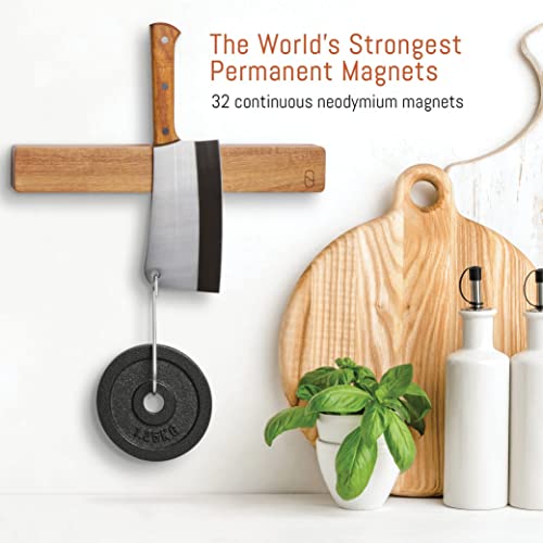 Premium16 inch Knife Magnetic Strip - Holder for Kitchen Wall - Powerful Double Storage Rack & Charming Wood