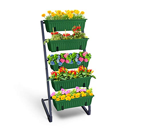 flybold Vertical Garden Planter Vertical Raised Garden Bed 5 Tiered Planters for Outdoor Plants with Plant Tags for Herb Flower Vegetable Container Gardening in Indoor Deck Patio Balcony Garden 4Ft