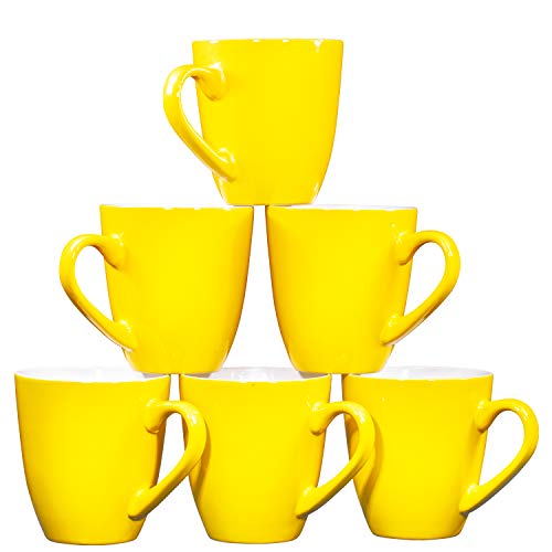 Bruntmor 16 Oz Plain Coffee Mug Set of 6, Large 16 Ounce Ceramic Mugcup Set In Yellow Color, Best Coffee Mug For Your Christmas Or Birthday Gift