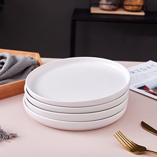 Bruntmor 6 Inch Ceramic Plate Set of 4, Round White Color Ceramic Salad Plate for Christmas party, Ceramic Dinner Plates for Christmas Gift, Ceramic Plates Set for 4, plate sets microwave safe