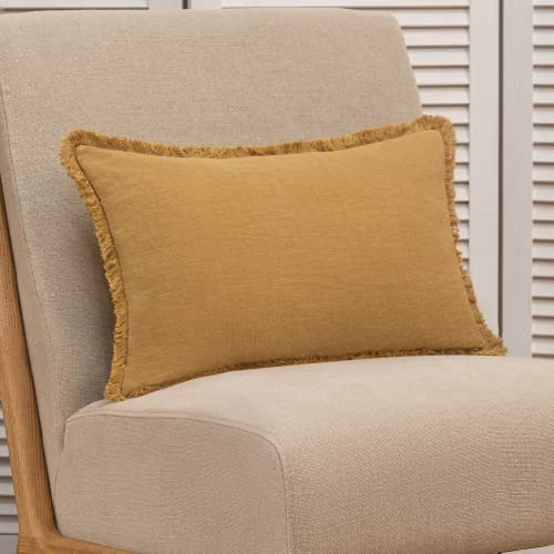 INSPIRED IVORY Mustard Yellow Throw Pillow Cover 12x20 Inch Modern Farmhouse