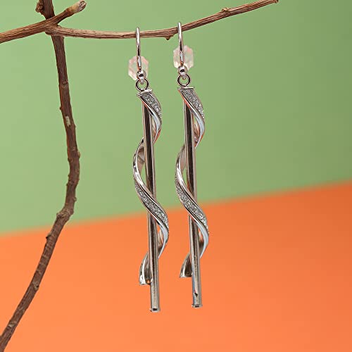 925 Sterling Silver Twist Glitter Large Drop Dangler Earrings for Women 60 Mm