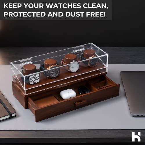 Watch Display Case Watch Holder - Fathers Day Gift for Dad - Premium Mens Watch Case Watch Organizer for Men Watch Boxes - Wooden Watch Box Watch Cases for Men - The Watch Deck Pro Walnut