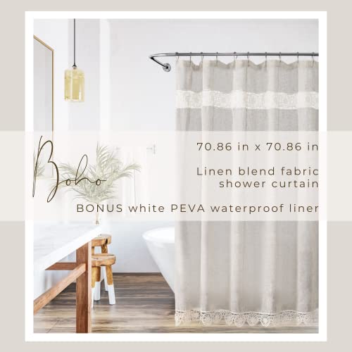Boho Shower Curtains for Bathroom, Shower Curtain Boho, Linen Shower Curtains, Beige Shower Curtain, Neutral Cotton Shower Curtain, Tan Cream Macrame Shower Curtain Modern Farmhouse