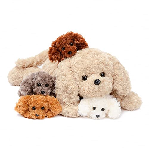 Doldoa Stuffed Mommy Dog With 4 Baby Puppy Plush Toy Brown Grey White Brown Dark