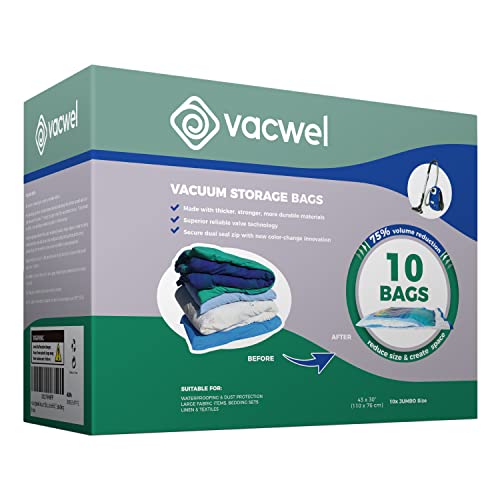 Vacwel Jumbo Vacuum Storage Bags Packing & Storage 43 X 30 Inch 10 Pack