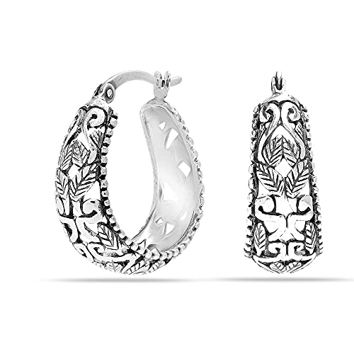 Lecalla Sterling Silver Hoop Earring Jewelry Antique Small for Women