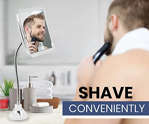 MIRRORVANA Flexible Fogless Shower Mirror for Bathroom Shaving with Height Adjustable Gooseneck Extension, 360° Swivel and Upgraded Suction Cup - Shatterproof 6.3" x 6.3" Surface