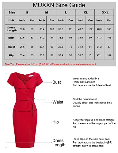 Muxxn Summer Casual Dresses for Women Stretchy Dress With Sleeves Red Small