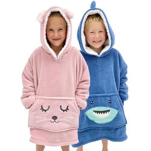 Wearable Animal Blanket Hoodie for Kids 3 to 10yr Girls and Boys Pink Bunny