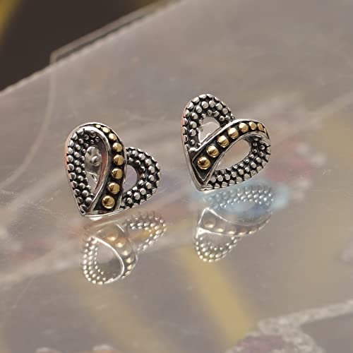 Lecalla 925 Sterling Silver Two-tone Caviar Heart Stud Earring for Women Teen