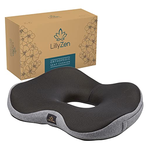 Lillyzen Donut Pillow for Tailbone Orthopedic Pressure Relief Butt Black Gray