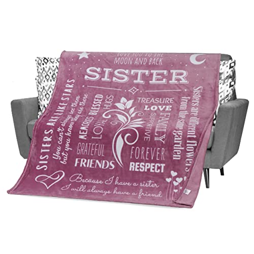 Sister Gifts from Sister Blanket, Plush Soft Sister Throw Blanket, Sister Presents for Sister Who Has Everything 60x50 Inches (Dusty Pink, Fleece)