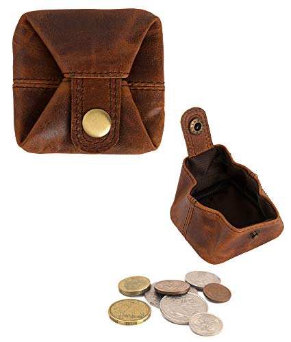 Leather Coin Pouch Change Holder Pocket Wallet Vintage Brown