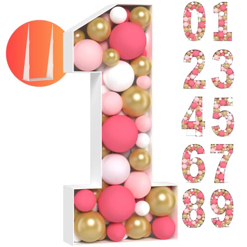 3FT Large Marquee Numbers - Easy to Assemble Number 1 Balloon Frame - Mosaic Numbers For Balloons - Ideal Marquee Light Up Numbers for First Birthday Decorations For Girl & Boys
