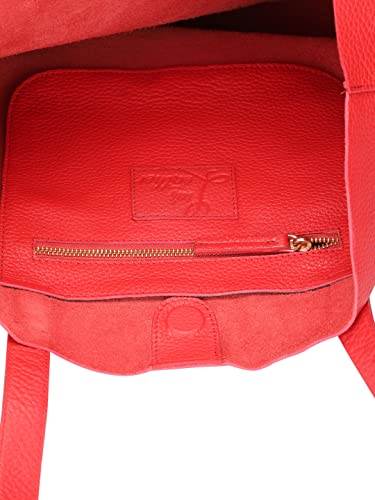 Piazza Leather Tote Bag Full Grain Calfskin Shoulder Handbag Heart Red