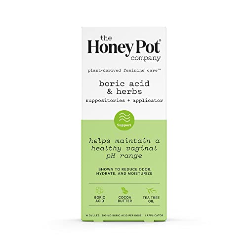 The Honey Pot Company 7 Day Boric Acid & Herbs Suppositories - Maintains and Balances Healthy Vaginal pH, Manages Odor, Hydrates, & Moisturizes. Gynecologist Approved.
