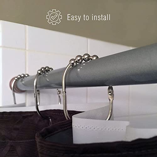 2LB Depot Wide Shower Curtain Rings/Hooks Set, Decorative Brushed Satin Nickel Finish, Easy Glide Rollers, 100% Rustproof Stainless Steel, Set of 12 Rings for Shower Rods