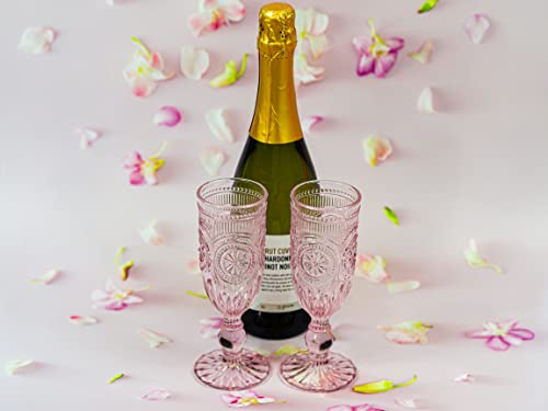 Yungala Pink Champagne Glasses set of 6 pink champagne flutes 100% dishwasher safe true pink glassware with vintage glassware vibes