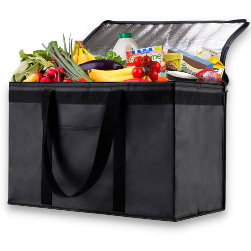 NZ Home XXL Insulated Grocery Bag, Hot & Cold Food Delivery Bag, Light Weight, Collapsible, Washable, Heavy Duty Black