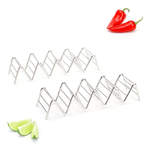 Taco Holders Set of 2 Premium Stainless Steel Stackable Stands, Each Rack Holds 4 or 5 Hard or Soft Tacos, Five Styles Available By 2lbDepot
