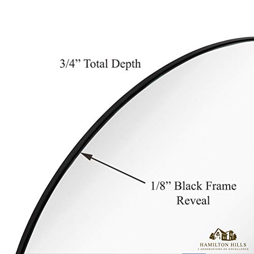 Hamilton Hills 24 Inch Round Contemporary Black Brushed Glass Round Mirror Black