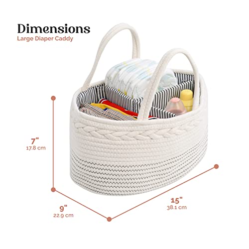 Luxury Little Baby Diaper Caddy Organizer - Large Tote Bag Rope Nursery Storage Bin for Boys and Girls