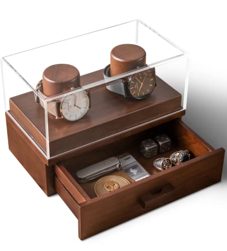 Watch Display Case For Men - Watch Box Organizer For Men With Walnut Finish - Unique Watch Holder For Men Display Stand