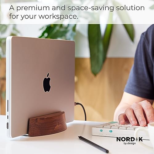 Nordik Vertical Laptop Stand Walnut Premium Laptop Holder Wood Stand