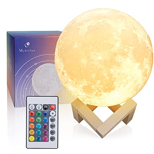 Mydethun Moon Lamp-16 Colors Moon Lamp - Home Décor, Moon Light with Brightness Control, LED Night Light, Bedroom, Living Room, Women Kids Birthday Gift, Wooden Base, 4.7"
